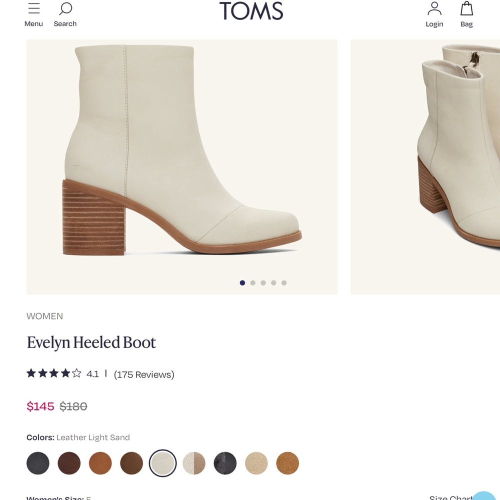 Toms Evelyn boot leather size 6.5 light sand ivory